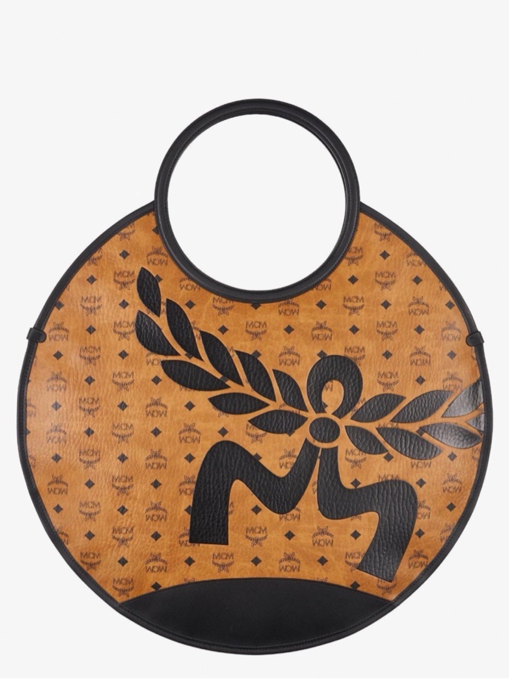 *IN SEARCH TO PURCHASE*

MCM Cognac Visetos Round Tote with Black Laurel Graphic
